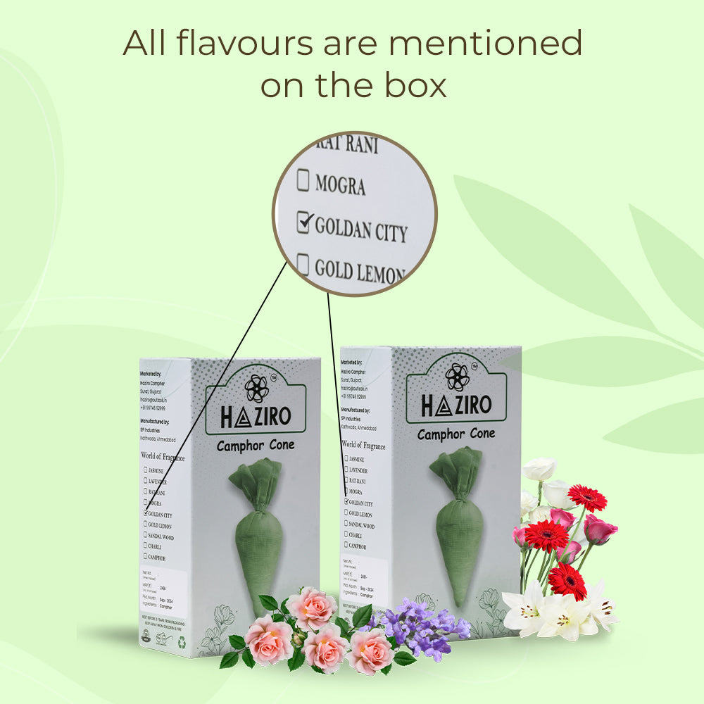 Haziro Camphor Cone (Golden City) Pack Of 1-100% Organic | Air Freshener For Car, Wardrobe, Office Cabin's, Drawers, Travel Bag & Bathroom/toilet