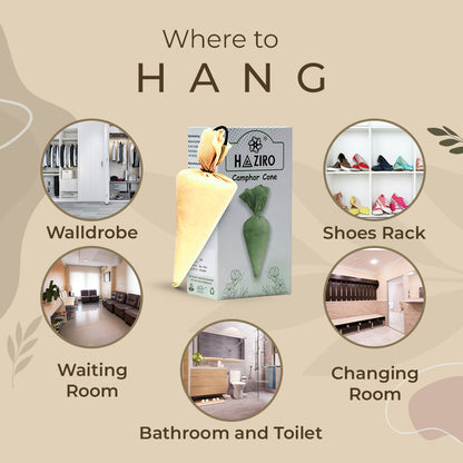 Haziro Camphor Hanging Camphor cone - Pack of 1| 100% Organic | Natural Air Freshener with Long-Lasting Fragrance for Room, Car, Cupboard, and Bathroom/toilet