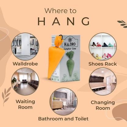 Haziro Camphor Cone (Sandalwood) Pack Of 1-100% Organic | Air Freshener For Car, Wardrobe, Office Cabin's, Drawers, Travel Bag & Bathroom/toilet