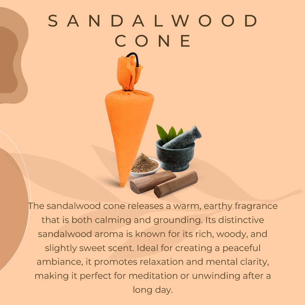 Haziro Camphor Cone (Sandalwood) Pack Of 1-100% Organic | Air Freshener For Car, Wardrobe, Office Cabin's, Drawers, Travel Bag & Bathroom/toilet