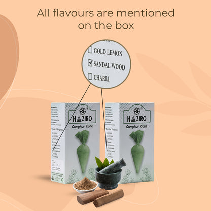 Haziro Camphor Cone (Sandalwood) Pack Of 1-100% Organic | Air Freshener For Car, Wardrobe, Office Cabin's, Drawers, Travel Bag & Bathroom/toilet
