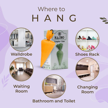 Haziro Camphor Cone (Lavender) Pack Of 1-100% Organic | Air Freshener For Car, Wardrobe, Office Cabin's, Drawers, Travel Bag & Bathroom/toilet