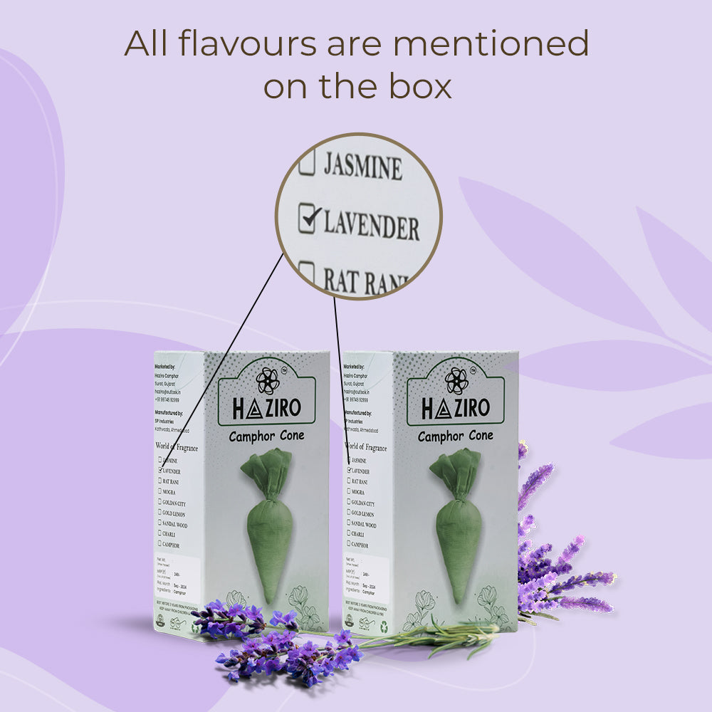 Haziro Camphor Cone (Lavender) Pack Of 1-100% Organic | Air Freshener For Car, Wardrobe, Office Cabin's, Drawers, Travel Bag & Bathroom/toilet